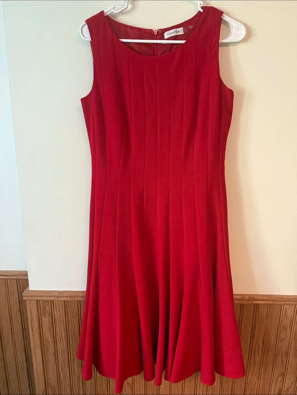Calvin Klein Red Sleeveless Midi Fit-and-Flare Dress